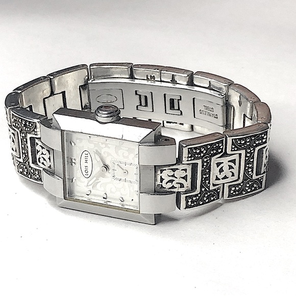 LOIS HILL Watch Square Face Alternating Links Sterling Silver Bracelet Band - Picture 9 of 17